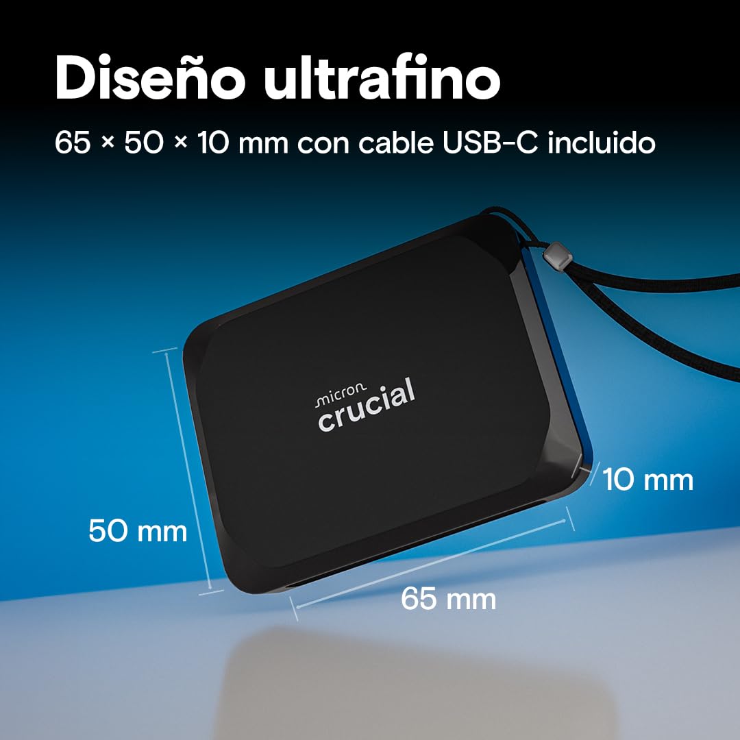 Crucial X9 SSD 1TB Portable, Up to 1050MB/s, Compatible with PC